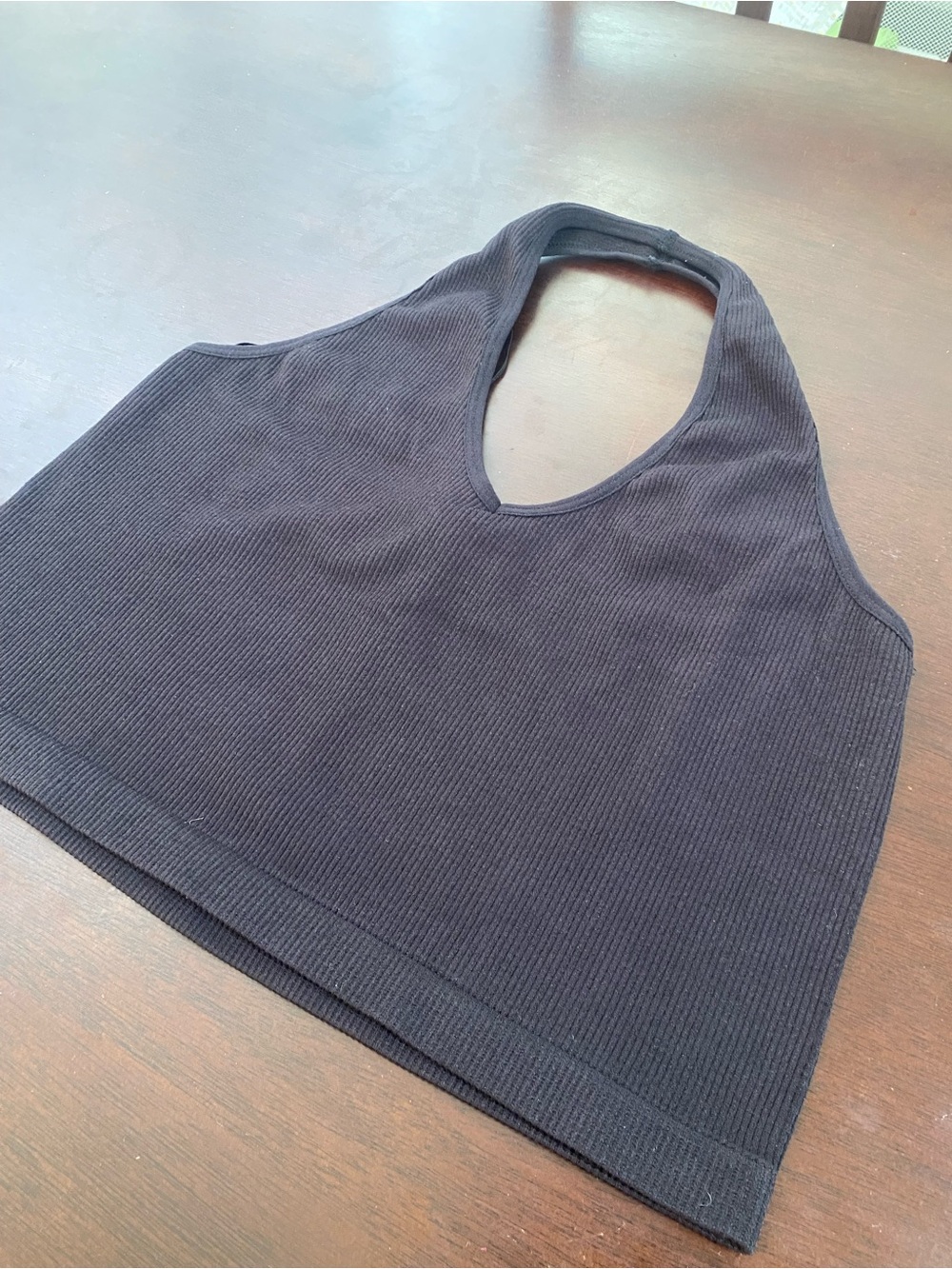 Essentials Black Ribbed Halter Crop Top